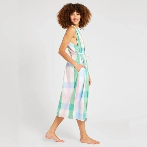 🆕 Mille Marilyn Plaid Halter Neck Full Skirt Midi Dress Cotton X-Small - Picture 3 of 14